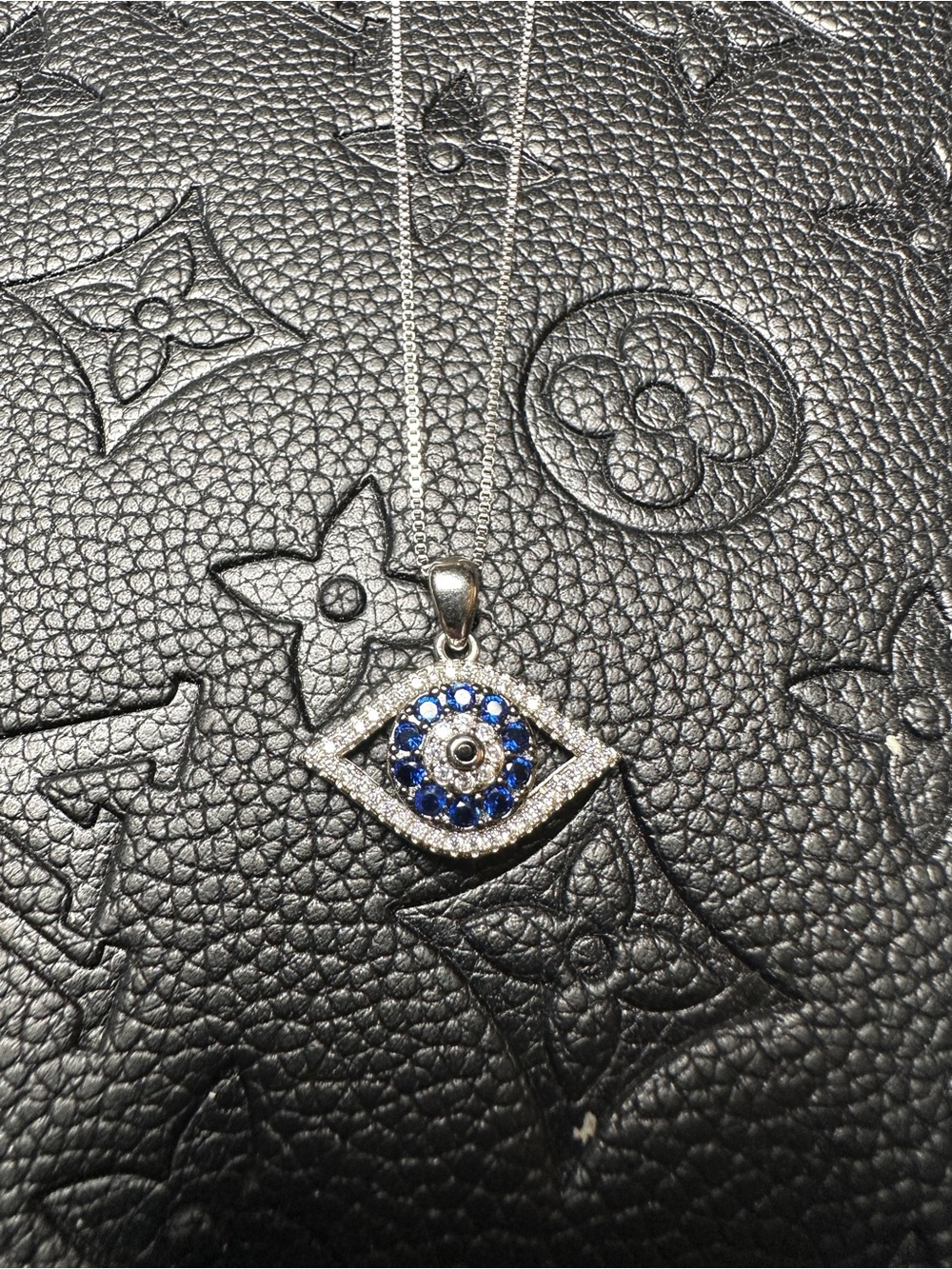 Silver Sterling Evil Eye Pendant Necklace with Blue Crystal Accents - Picture 5 of 7